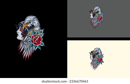 eagle and women vector mascot design