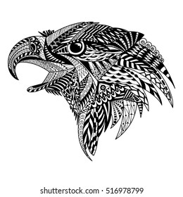 Eagle zentangle style white and black for printing or tattoo