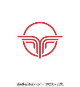 Eagle-looking T logo in a round circle. Vector symbol