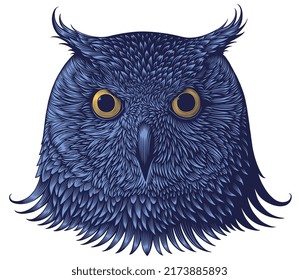 Eagle-owl head. Editable hand drawn illustration. Vector vintage engraving. 8 EPS