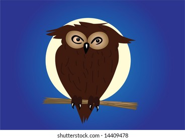 Eagle-owl on twig in the night.