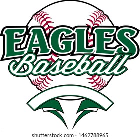 Eagles Baseball Design With Banner and Ball is a team design template that includes a softball graphic, overlaying text and a blank banner with space for your own information. Great for advertising an