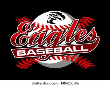 eagles baseball team design in script with mascot head inside ball for school, college or league