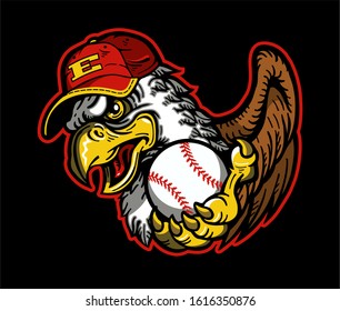eagles baseball team mascot holding ball for school, college or league