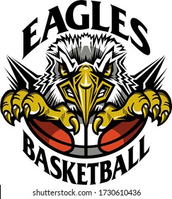 eagles basketball team design with mascot and ball for school, college or league