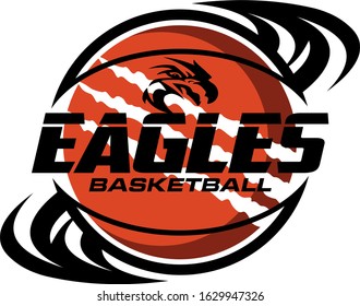 eagles basketball team design with ripped ball and mascot head for school, college or league