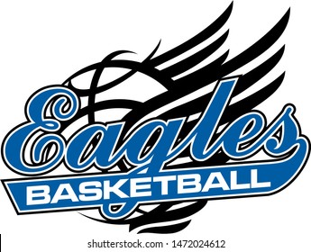 eagles basketball team design in script with winged ball for school, college or league