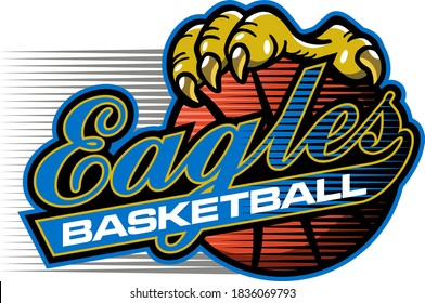 eagles basketball team design in script with large claw holding ball for school, college or league