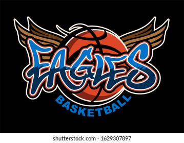 eagles basketball team design with winged basketball for school, college or league