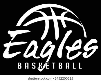 Eagles Basketball Team Graphic White Version is a sports design template that includes graphic Eagles text and a stylized basketball. This is a great modern design for advertising and promotions.