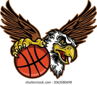 eagles basketball team mascot holding ball for school, college or league