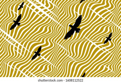 Eagles flying over desert seamless background, vector wallpaper seamless pattern, lined optical design.