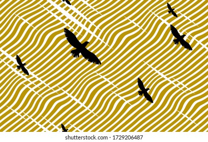Eagles flying over desert seamless background, vector wallpaper seamless pattern, lined optical design.