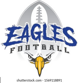 Eagles Football With Mascot is an eagles mascot design template that includes team text, a stylized football graphic in the background and an eagles face. Great for team or school t-shirts, promotions