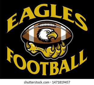 eagles football team design with claw holding a ball with mascot inside for school, college or league