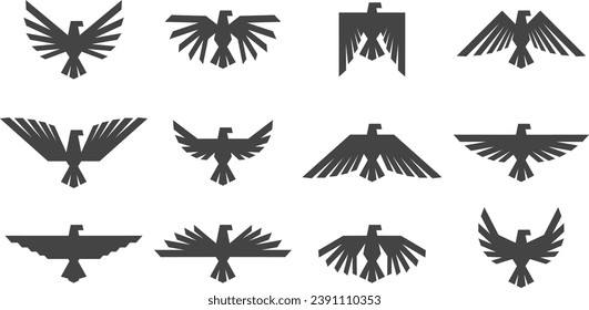 Elemento gráfico de águilas, plantilla para logotipo o iconos. Símbolo heráldico con águila o halcón.