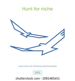Adler, Falken, Falken-Ikone-Set. Designierte Zeilensymbole tierischen Ursprungs. Minimalistischer Stil in monoline Vektorgrafik. Abstrakte Silhouette Falcon Eagle Logo Vektorvorlage.