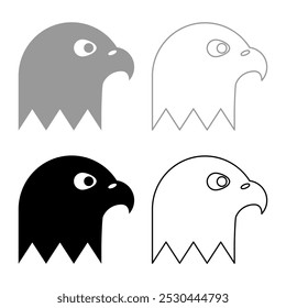 Cabeza de águila calva de presa conjunto icono gris color negro Ilustración vectorial Imagen relleno sólido contorno línea delgada estilo plano