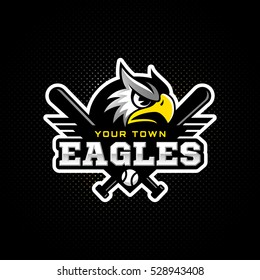 Eagle's Head Logo For A Baseball Team On A Black Background. Vector Illustration.