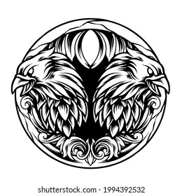 Eagles Head With Ornaments Silhouette  Illustration for your business or merchandise