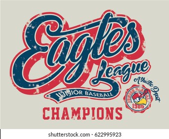 Eagles Junior Baseball, Vector Artwork For Children Wear, Grunge Effect In Separate Layer