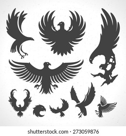 Eagles logos emblems template set mascot symbol for business or shirt design. Vector Vintage Design Element.