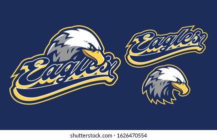 Eagles mascot logo design for baseball team logo isolated on navy blue background