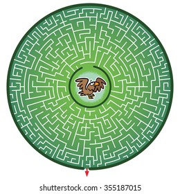 Eagle's Round Maze Game (help the Eagle escape the maze - Maze vector puzzle)