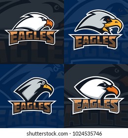 Eagles. Set of emblem template with eagle head. sport team mascot. Vector illustration