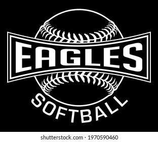 Eagles Softball Graphic-One Color-White is a one white on black sports design which includes a softball and text and is perfect for your school or team. Great for Eagles t-shirts, mugs, etc.