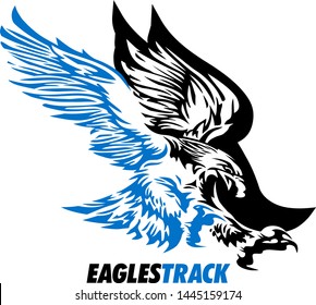 eagles track team design with flying mascot and track foot for school, college or league