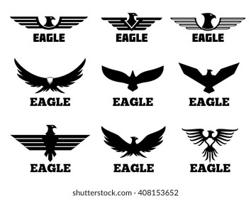 Eagles vector logo set. Black predator eagle for fly eagle tattoo