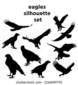 Eagles Vector Silhouette Set - Osprey, Vulture, Buzzard, Marsh Harrier, Golden Eagle, Kestrel, Falcon