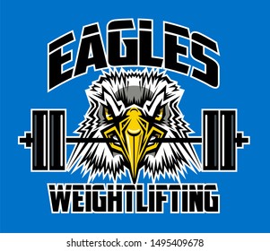 eagles weightlifting team design with mascot holding barbell for school, college or league