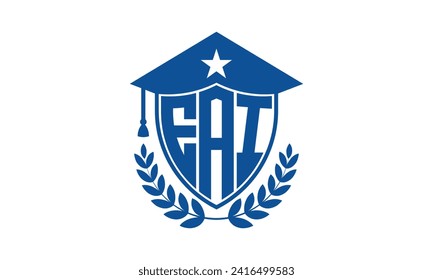 Plantilla vectorial de diseño del logotipo académico de la carta inicial de la EAI. monograma, resumen, escuela, universidad, universidad, graduación, símbolo, escudo, modelo, instituto, educativo, canter de entrenamiento, tecnología, signo, insignia