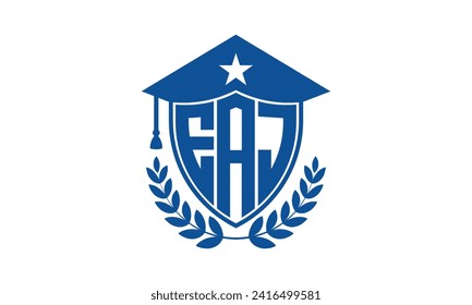 EAJ initial letter academic logo design vector template. monogram, abstract, school, college, university, graduation, symbol, shield, model, institute, educational, coaching canter, tech, sign, badge