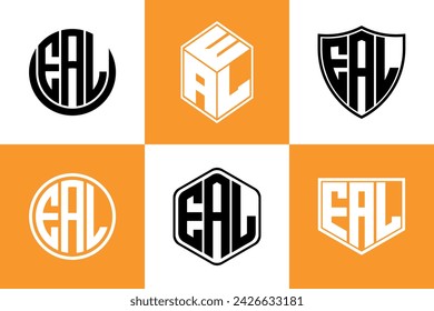 EAL initial letter geometric shape icon logo design vector. monogram, lettermark, circle, polygon, shield, symbol, emblem, elegant, abstract, wordmark, sign, art, typography, icon, geometric, shape