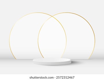 ealistic white 3D cylindrical podium background. Minimalist mockup pedestal, abstract product display presentation, Stage showcase.