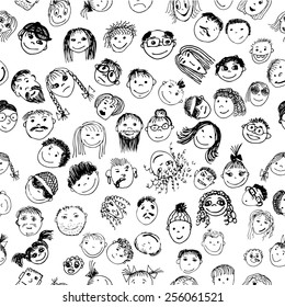 eamless background stick figure faces. Vector