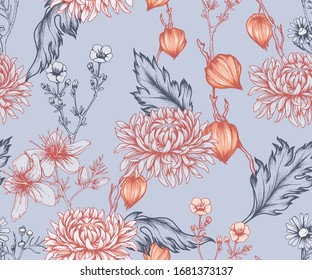 eamless floral pattern and chrysanthemums   other flowers