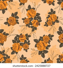 eamless floral pattern with roses, watercolor. Vector illustration.