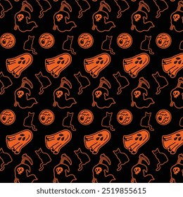 eamless Halloween Characters Pattern with Orange Color Palette for Merchandise Tshirts Web and Print Design