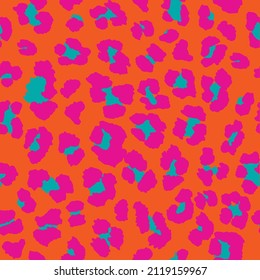 Eamless Leopard Pattern In Orange, Teal Blue, And Fuchia Pink