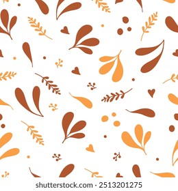 eamless pattern of autumn leaves and berries. Vector illustration.