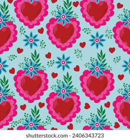 eamless pattern with Doodle  hearts, Valentine Day