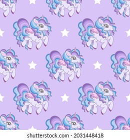 eamless pattern with white, cute unicorns. For fabric design, wallpaper, backgrounds, wrapping paper, scrapbooking, etc. Vector