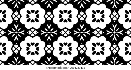 eamless vector pattern in geometric ornamental style. Black and white pattern.