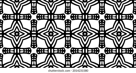 eamless vector pattern in geometric ornamental style. Black and white pattern.