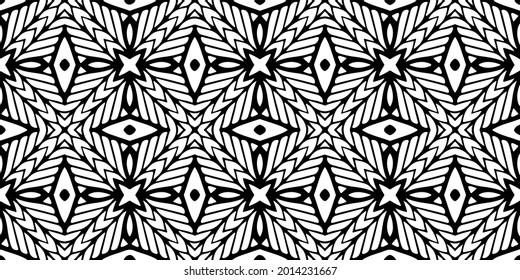 eamless vector pattern in geometric ornamental style. Black and white pattern.