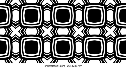 eamless vector pattern in geometric ornamental style. Black and white pattern.